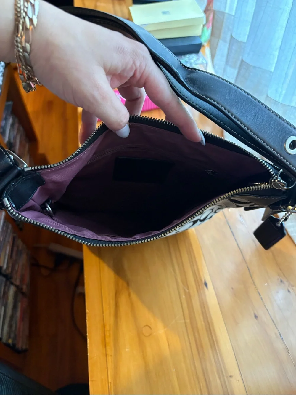 Coach Black and Gray Signature Canvas Shoulder Bag